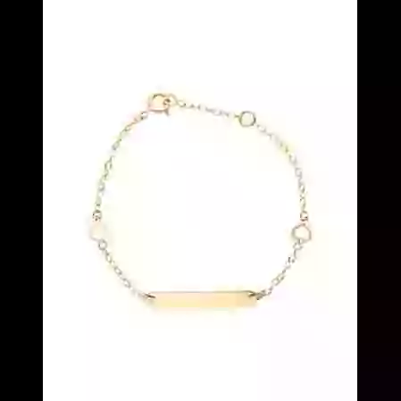 Gourmette Enfant Rectangle avec Cha&icirc;ne For&ccedil;at Coeurs en Or Personnalisable image cachée