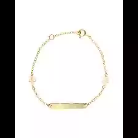Gourmette Enfant Rectangle avec Cha&icirc;ne For&ccedil;at Fleurs en Or Personnalisable image cachée