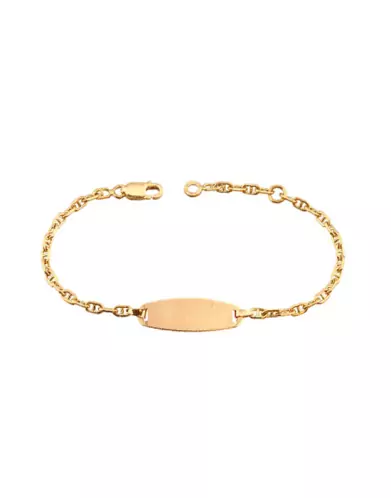 Gourmette Bébé Ovale avec Chaîne Marine en Or Jaune 18K Personnalisable