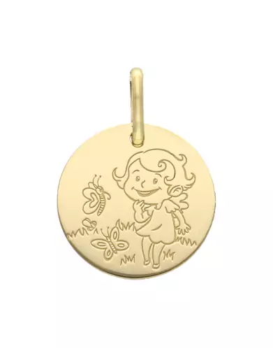 Médaille Petite Fille Papillons en or - La Fée Galipette