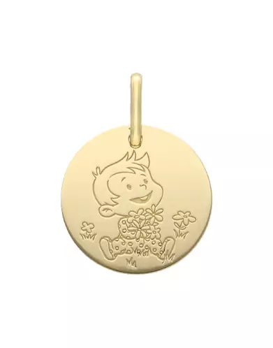 Médaille Petit Garçon Fleurs en Or - La Fée Galipette