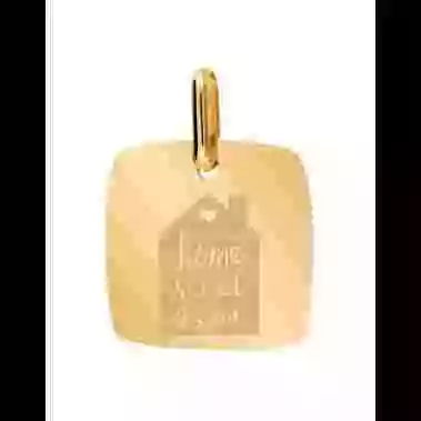 Médaille Carrée en Or S Home Sweet Home Personnalisable image cachée