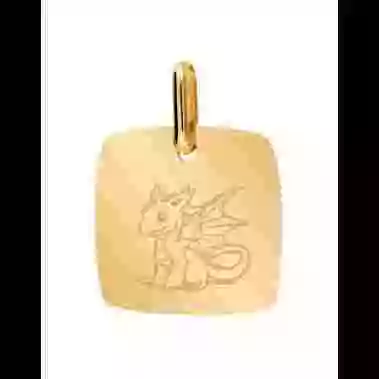 Médaille Carrée en Or S Dragon Personnalisable image cachée