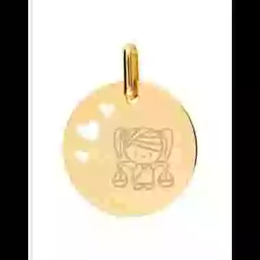 Médaille Ronde en Or S Ajourée Cœurs Zodiaque Enfantin Personnalisable image cachée