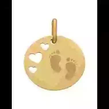 Médaille Ronde M Ajourée Coeurs Empreintes Pieds image cachée