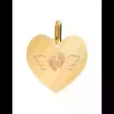 Médaille Cœur en Or S Pieds Cœur Ailes d’Ange Personnalisable image cachée