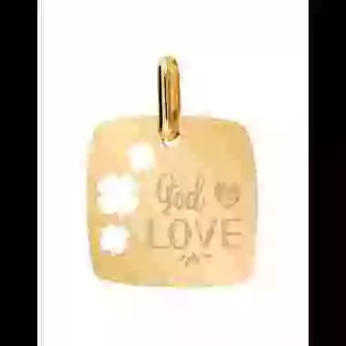 Médaille Carrée S Ajourée Trèfles en Or God Is Love Personnalisable image cachée