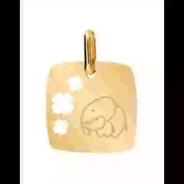 Médaille Carrée M Ajourée Trèfles Maman et Bébé Elephant image cachée
