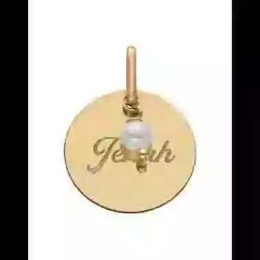 Médaille Or Ronde à Graver Perle Blanche image cachée