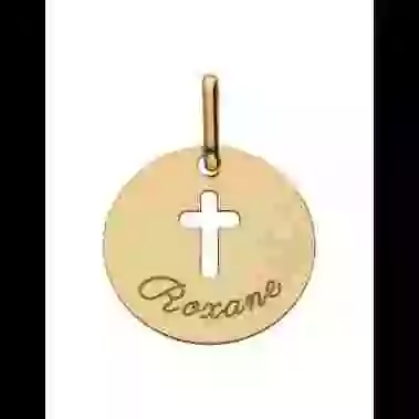 Médaille Ronde Or Croix Ajourée Personnalisable image cachée