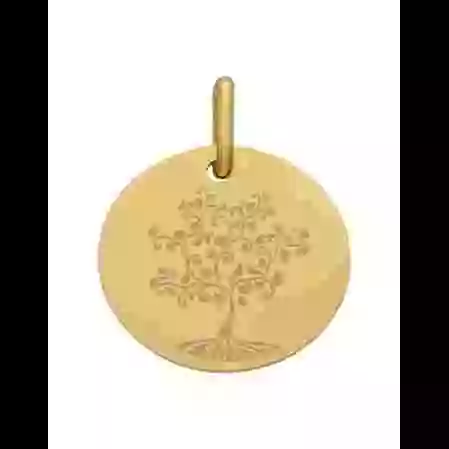 M&eacute;daille Ronde M Arbre de Vie Oiseaux en Or Personnalisable image cachée