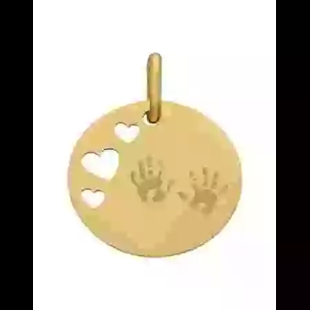 M&eacute;daille Ronde M Ajour&eacute;e Coeurs Empreintes Mains image cachée