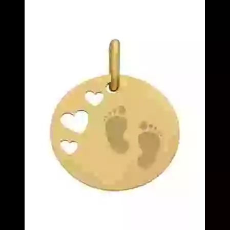 M&eacute;daille Ronde M Ajour&eacute;e Coeurs Empreintes Pieds image cachée