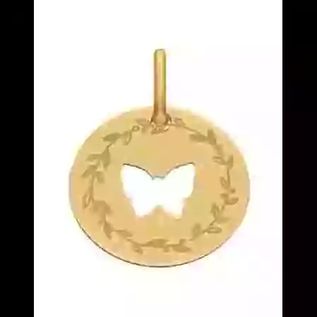 M&eacute;daille Papillon Ajour&eacute; M D&eacute;cor Laurier image cachée