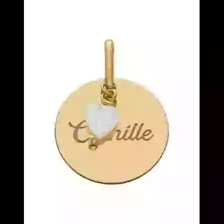 M&eacute;daille Ronde Or &agrave; Graver Nacre C&oelig;ur image cachée