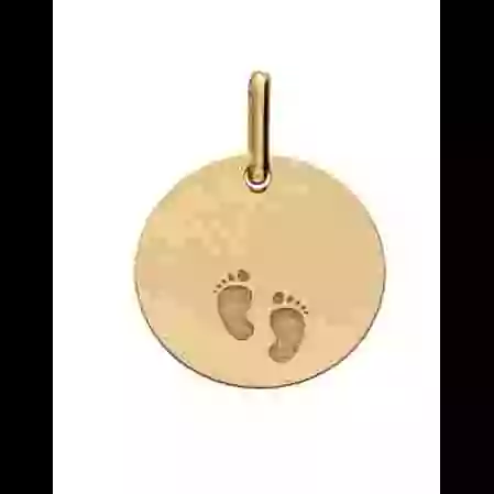 M&eacute;daille Ronde Or Empreintes Pieds Personnalisable image cachée