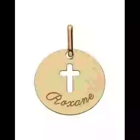 M&eacute;daille Ronde Or Croix Ajour&eacute;e Personnalisable image cachée
