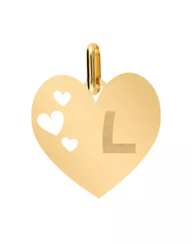 Médaille Coeur S Ajourée Coeurs en Or Lettre Gravée Style Enfant Personnalisable