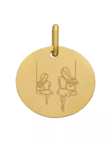 Médaille Ronde M Famille Balançoire en Or Personnalisable