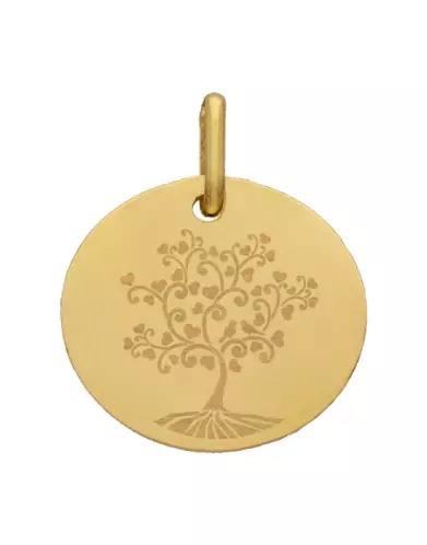 Médaille Ronde M Arbre de Vie Oiseaux en Or Personnalisable