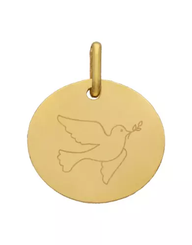 Médaille Ronde M Colombe en Or Personnalisable