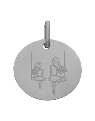 Médaille Ronde M Famille Balançoire en Or Personnalisable