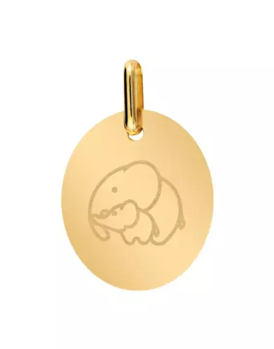 Médaille Ovale M Maman et Bébé Elephant