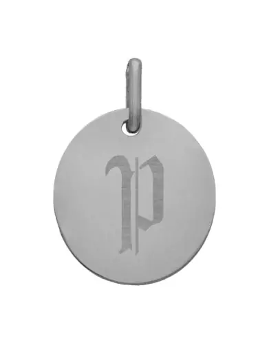 Médaille Ovale M Lettre Gravée Style Gothique en Or à Personnaliser