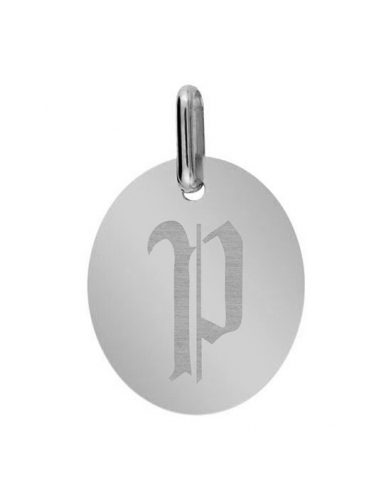 Médaille Ovale M Lettre gravée Style Gothique