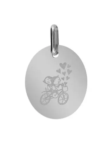 Médaille Ovale M Amoureux à Bicyclette