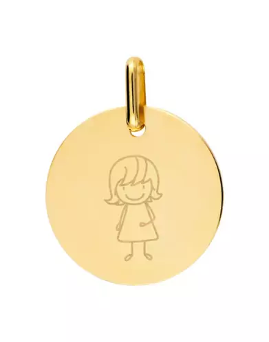 Médaille Ronde en Or S Bambin Petite Fille Personnalisable