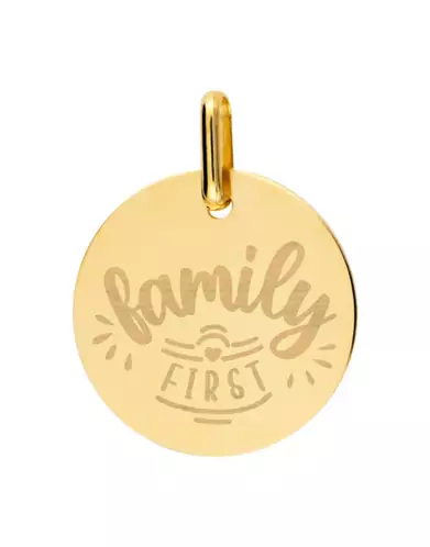 Médaille Ronde en Or S Family First Personnalisable