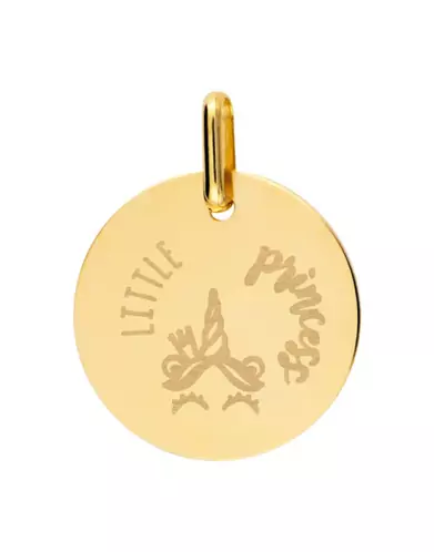 Médaille Ronde en Or S Fantastique Licorne Little Princess Personnalisable