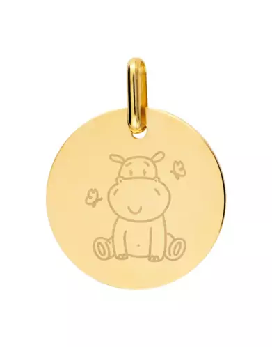 Médaille Ronde en Or S Hippopotame Personnalisable