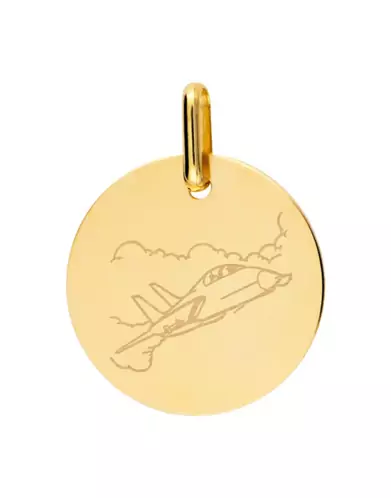 Médaille Ronde en Or S Avion Personnalisable