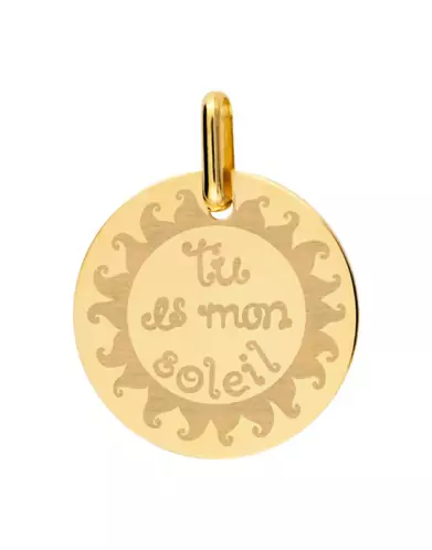 Médaille Ronde en Or S Tu es Mon Soleil Personnalisable