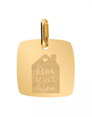 Médaille Carrée en Or S Home Sweet Home Personnalisable