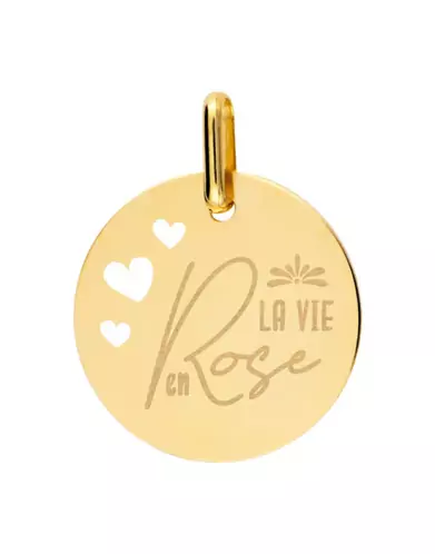 Médaille Ronde en Or S Ajourée Cœurs La Vie en Rose Personnalisable