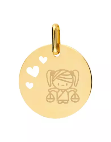 Médaille Ronde en Or S Ajourée Cœurs Zodiaque Enfantin Personnalisable