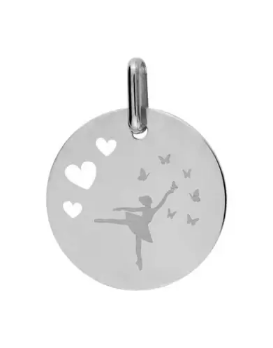 Médaille Ronde en Or S Ajourée Cœurs Danseuse Papillons Personnalisable