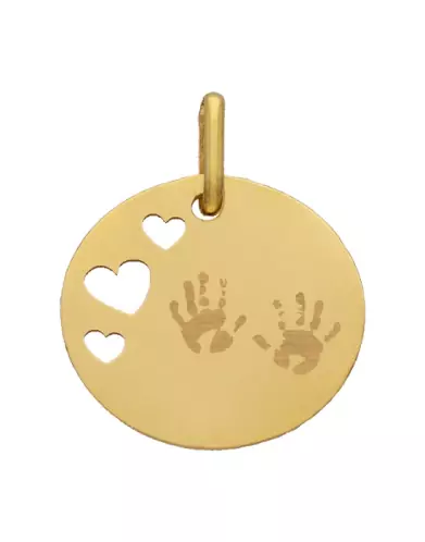 Médaille Ronde M Ajourée Coeurs Empreintes Mains