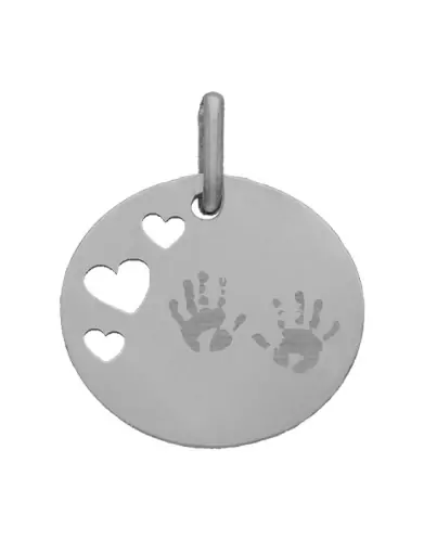 Médaille Ronde M Ajourée Coeurs Empreintes Mains