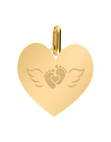 Médaille Cœur en Or S Pieds Cœur Ailes d’Ange Personnalisable