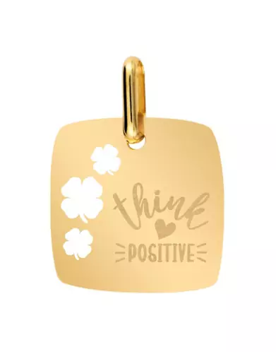 Médaille Carrée M Ajourée Trèfles Think Positive