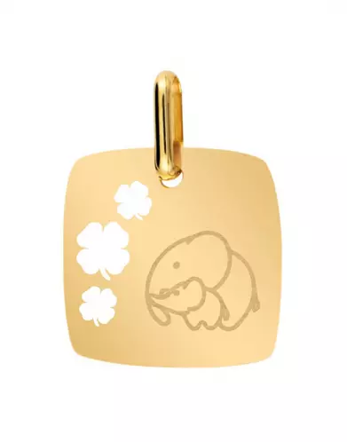 Médaille Carrée M Ajourée Trèfles Maman et Bébé Elephant