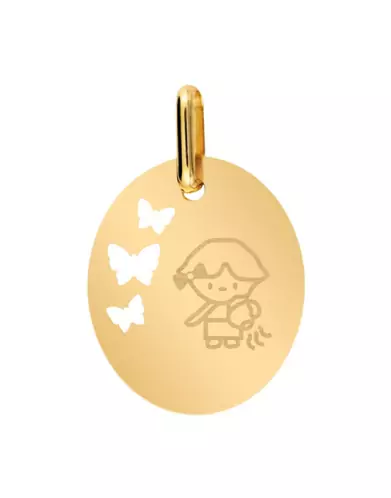 Médaille Ovale S Ajourée Papillons en Or Zodiaque Enfantin Personnalisable