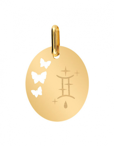 Médaille Ovale M Ajourée Papillons Signe Zodiaque Stylisé