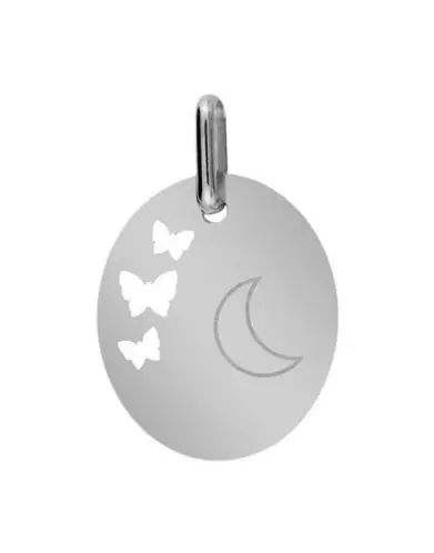 Médaille Ovale M Ajourée Papillons Lune
