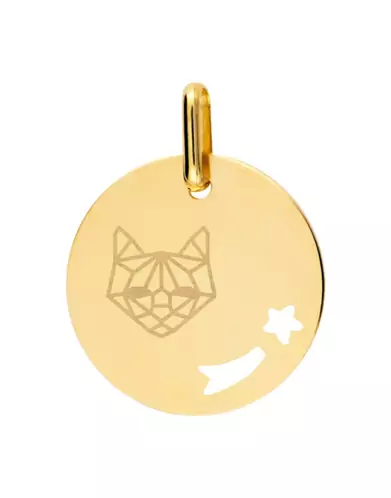Médaille Ronde M Ajourée Étoile Filante Chat Origami