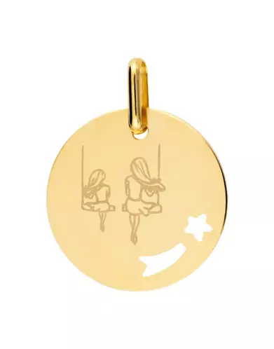 Médaille Ronde M Ajourée Étoile Filante Maman Fille Balançoire